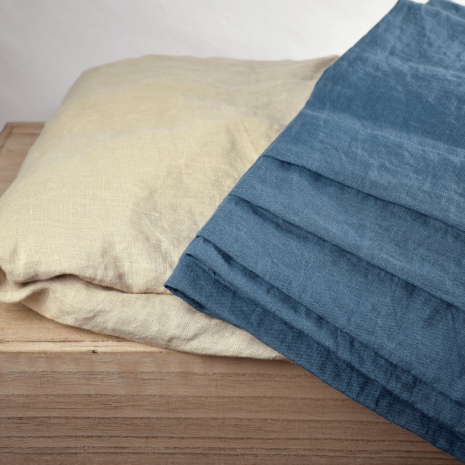 Deep Pool Blue and Latte Linen from Byrnes-Crate