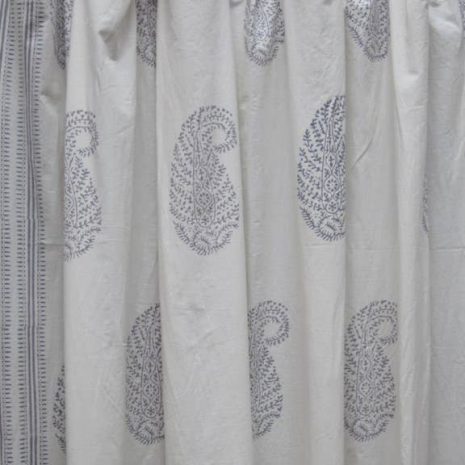 Paisley Gray Imprint on White Cotton Duck background Shower Curtain