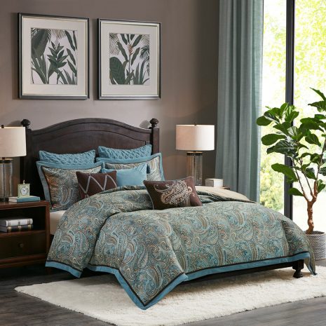 Laurette Blue Jacquard Bedding Set - decorative bedding bundle